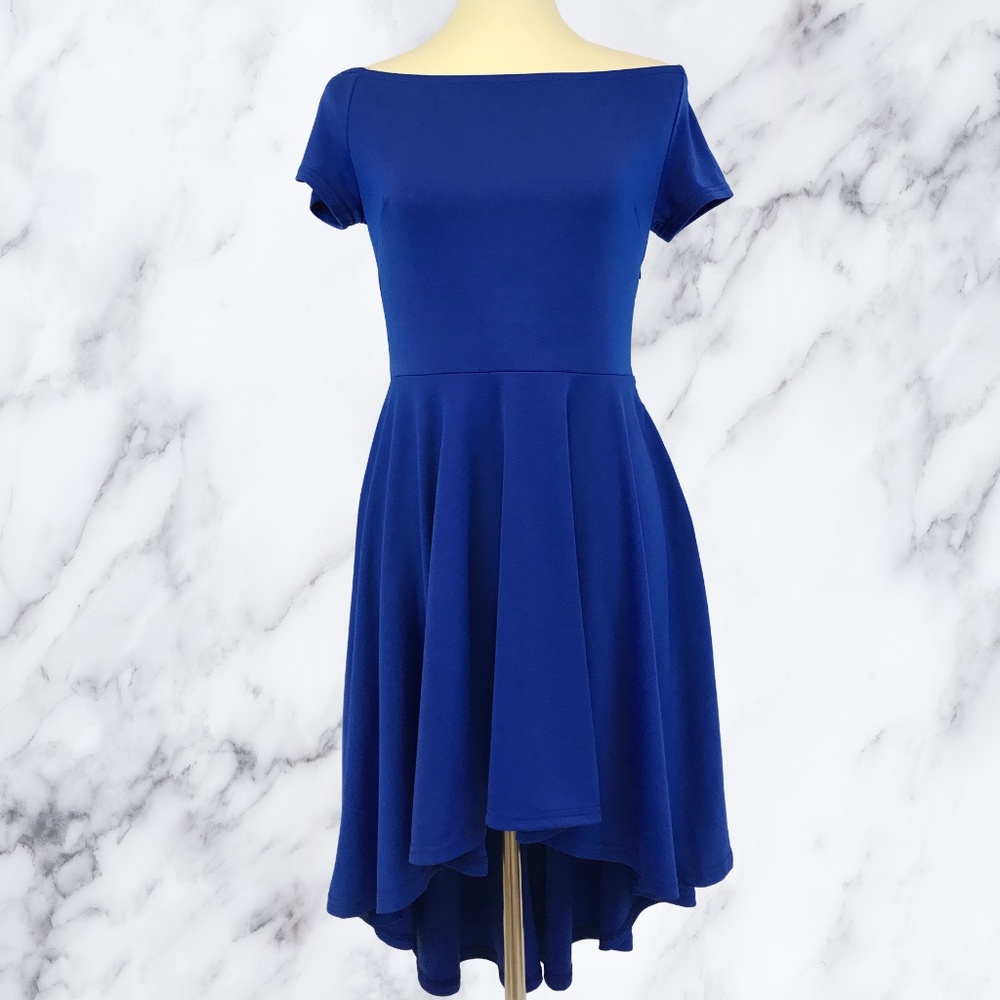 💙 Elegant Royal Blue Off-the-Shoulder High-Low - Picture 5 of 7